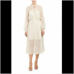 French Connection Cream Gold Sheer Secretary Dress